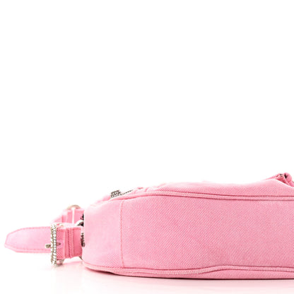 Balenciaga Washed Frayed Denim Crystal Le Cagole Shoulder Bag XS Denim Pink 9 of 10
