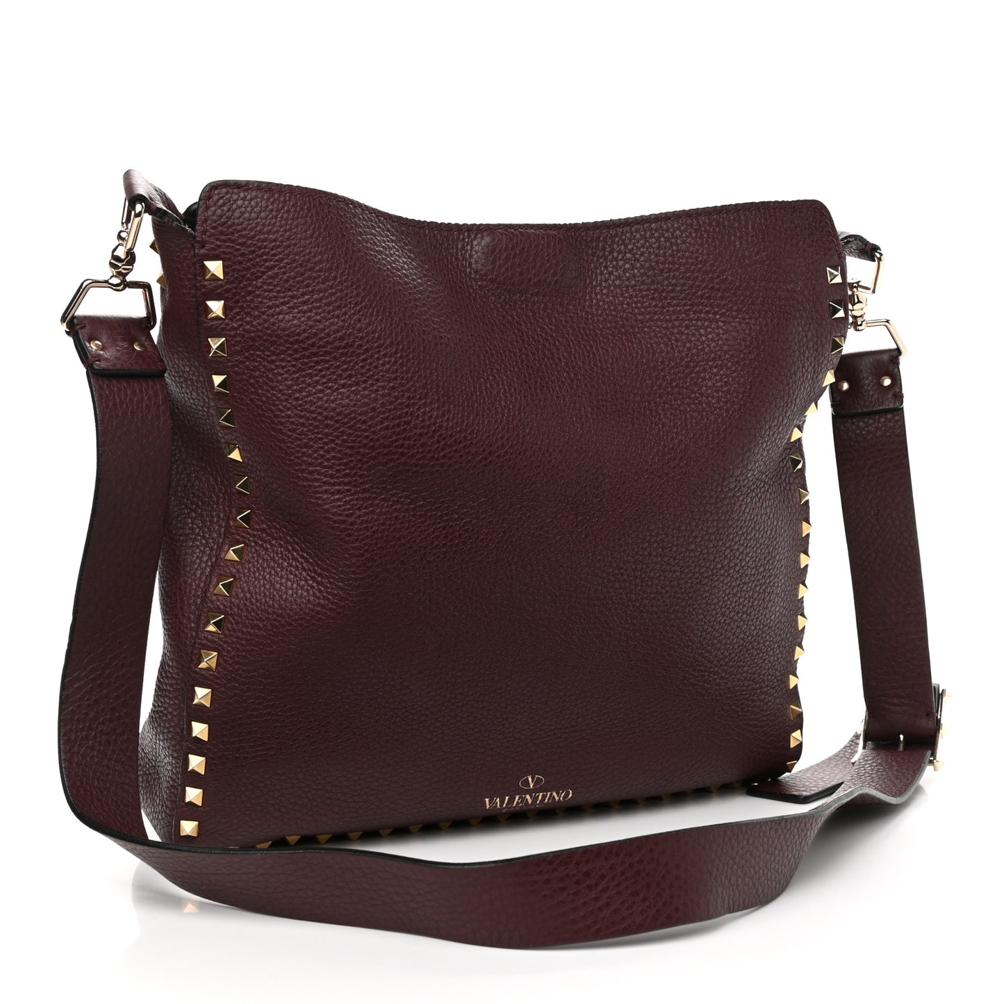 Pebbled Calfskin Large Rockstud Flip-Lock Messenger Bag Vinaccia