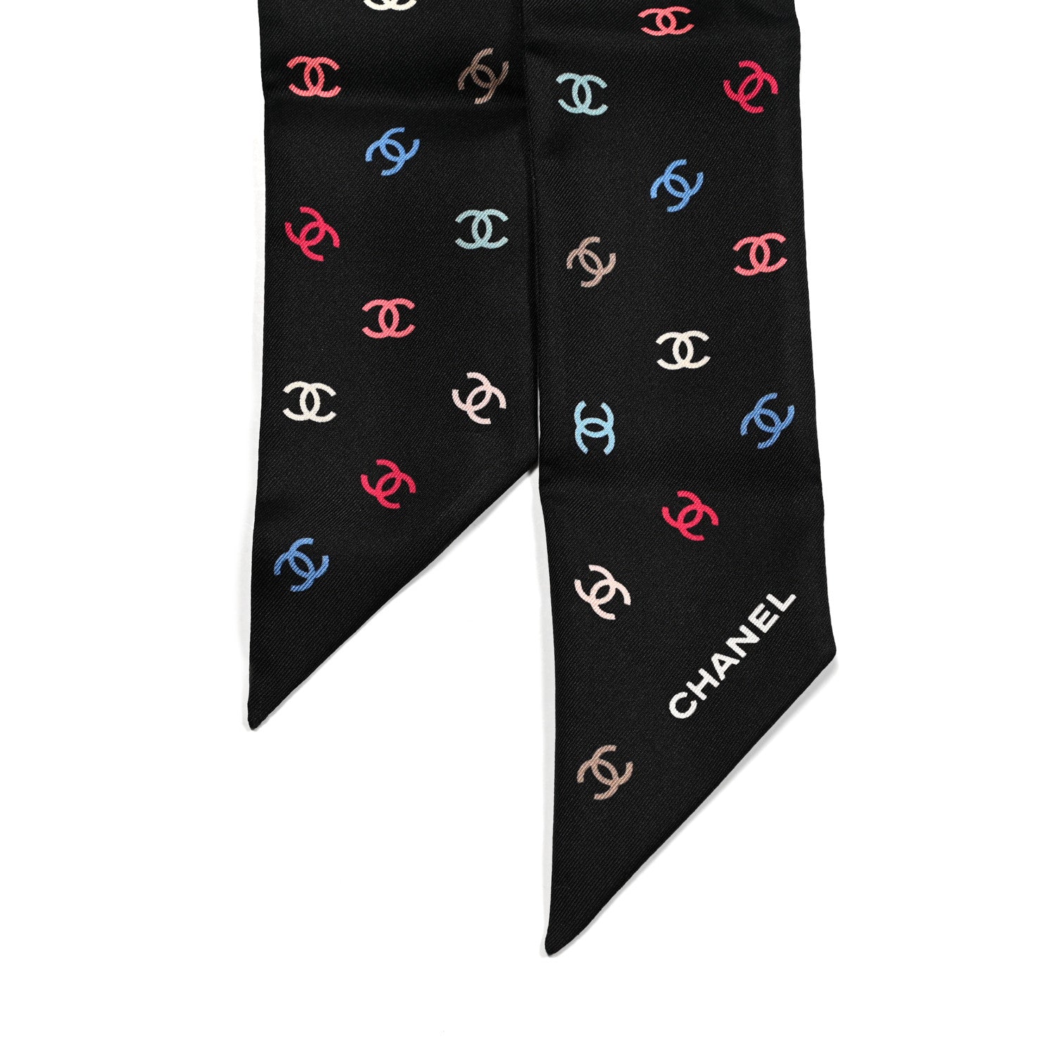 Chanel Silk Heart CC Slim Bandeau Scarf Black 2 of 3