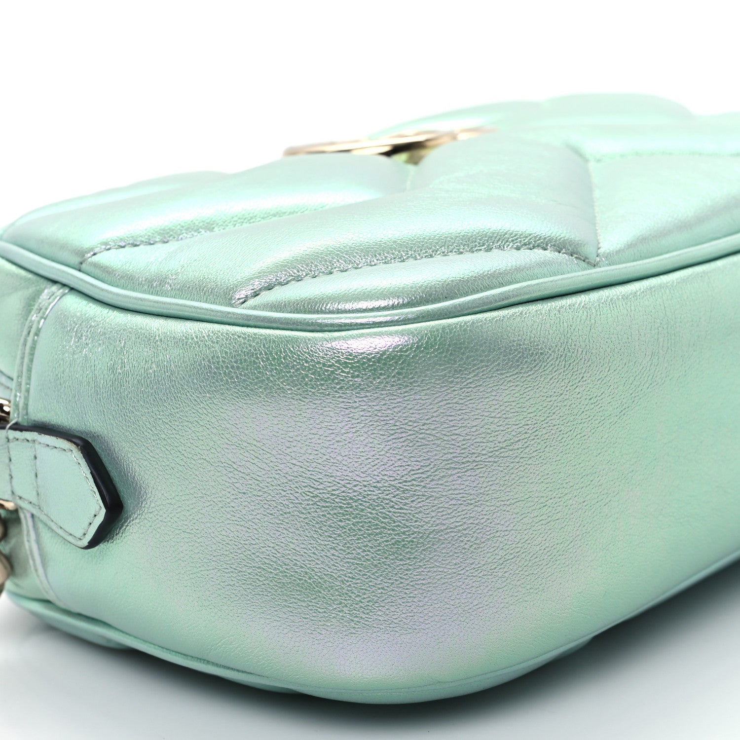 Gucci Iridescent Nappa Chevron Matelasse Small GG Marmont Chain Shoulder Bag Iridescent Salvy Green 9 of 10