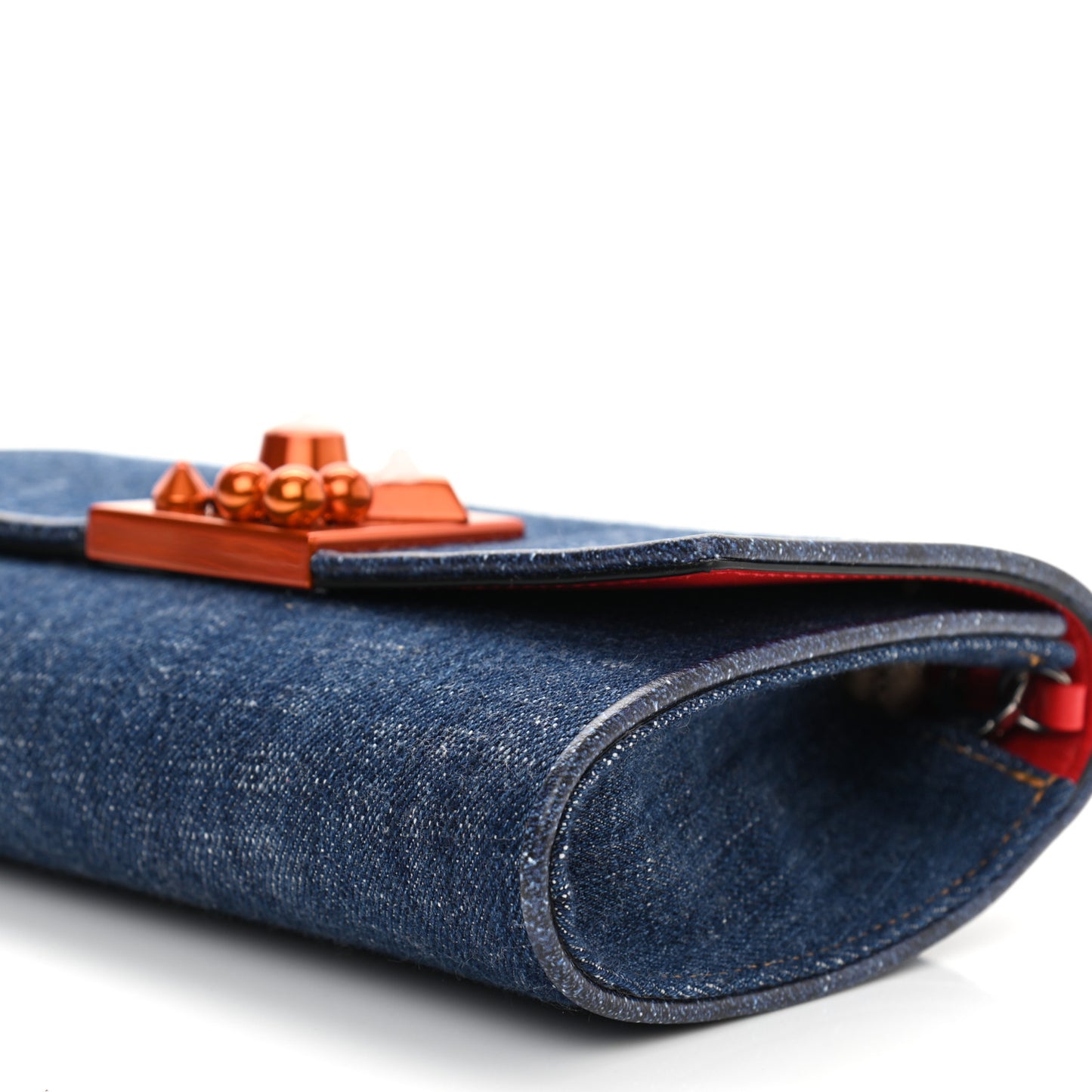 Denim Calfskin Studded Flap Carasky Clutch Blue