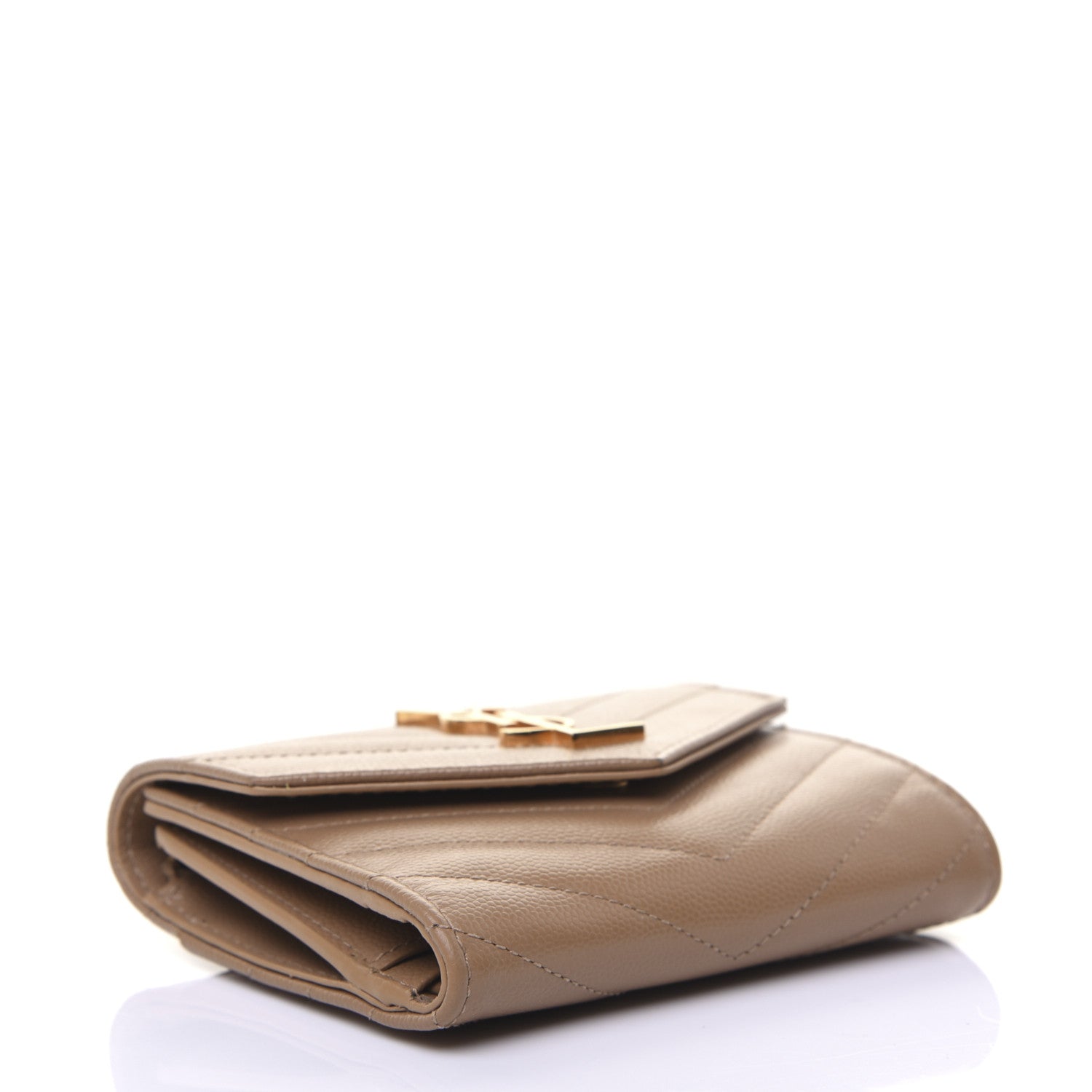 Saint Laurent Grain De Poudre Matelasse Chevron Monogram Compact Tri Fold Wallet Light Taupe 4 of 11