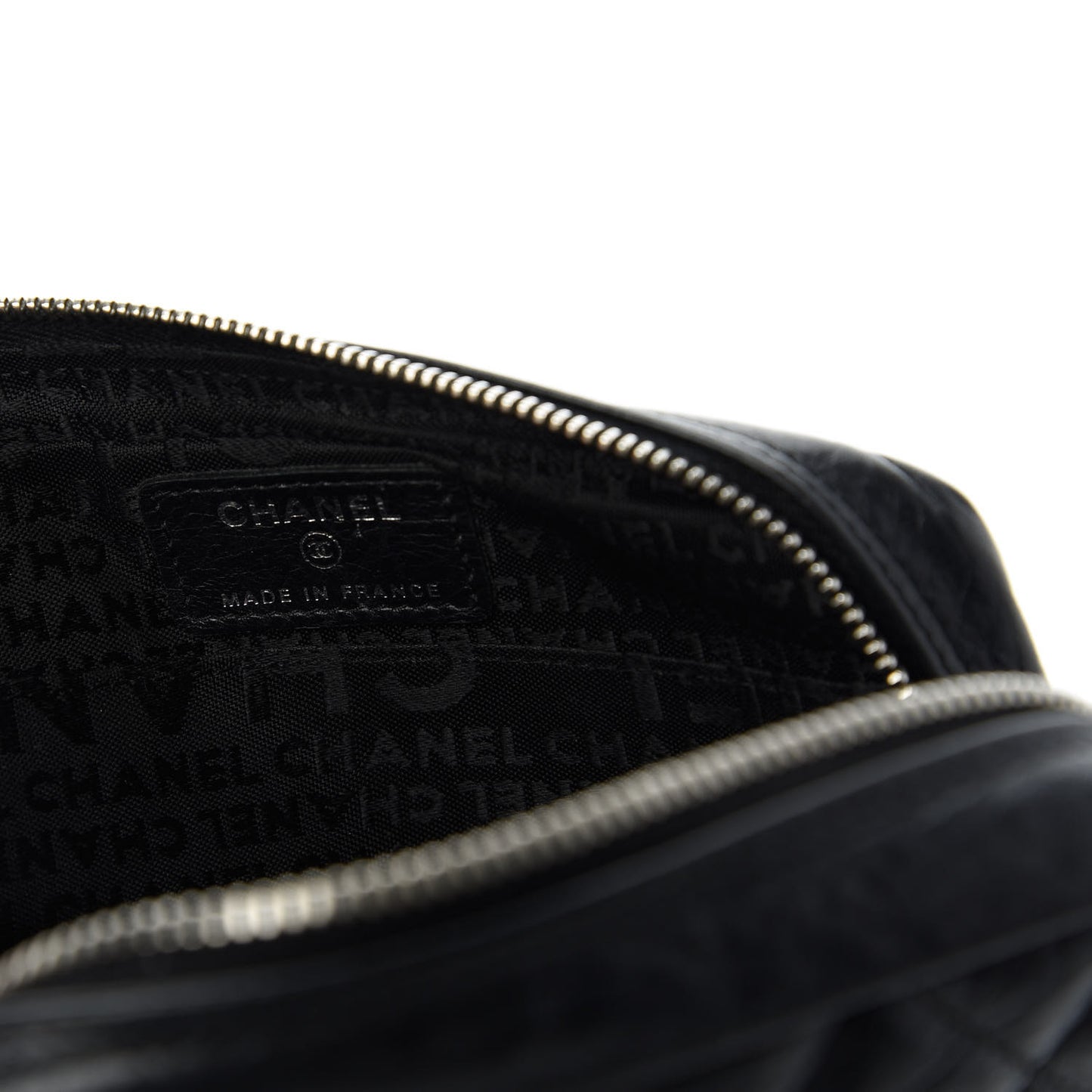 Aged Calfskin Quilted Cambon Cosmetic Case Black