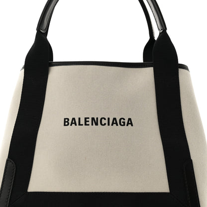 Balenciaga Cotton Canvas Satin Calfskin S Navy Cabas Natural Black 8 of 10