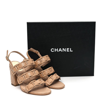 Chanel Caviar Quilted Chain Mule Sandals 38 Beige 8 of 8