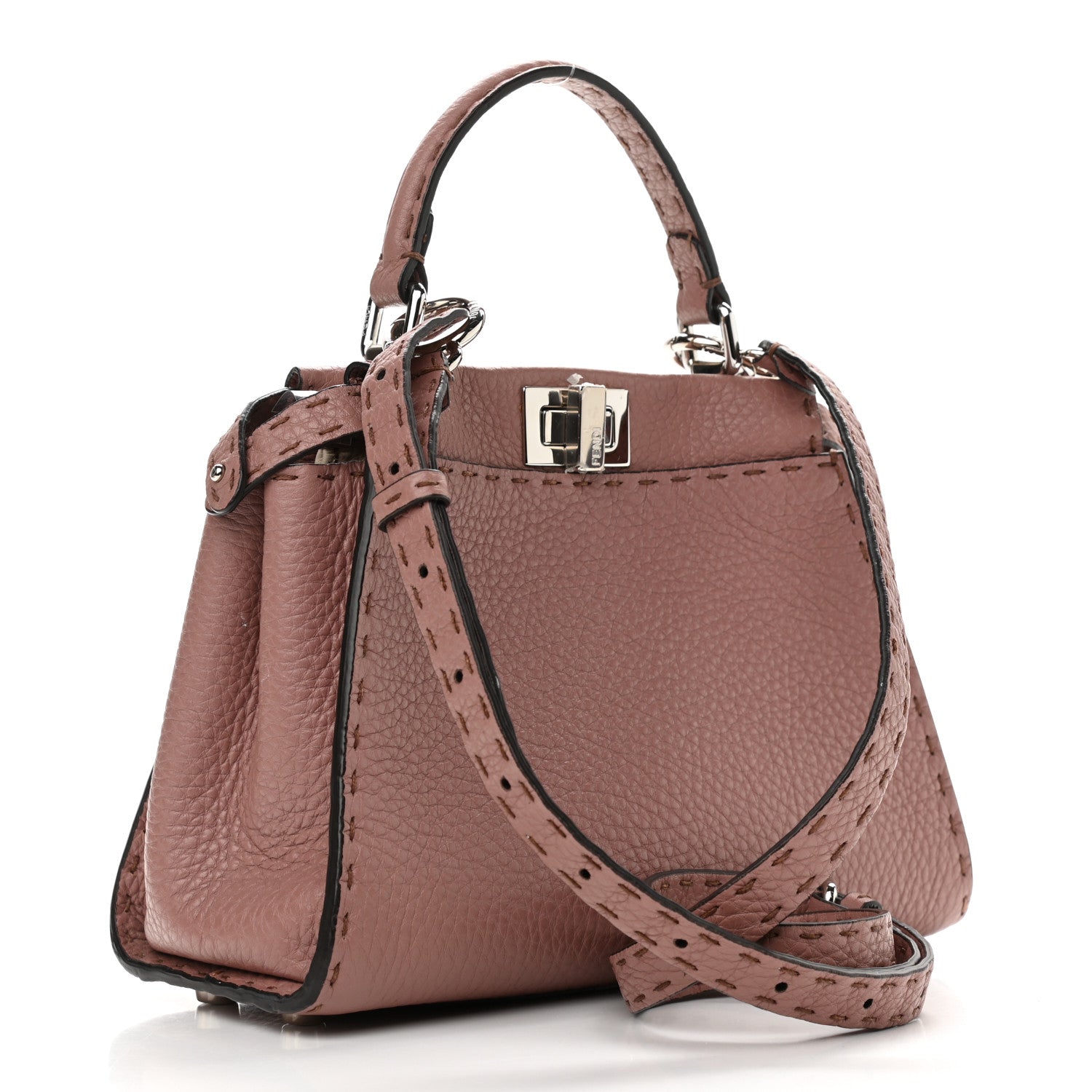 Fendi Cuoio Romano Selleria Bi-Color Mini Peekaboo Iconic Satchel English Rose Camelia 3 of 9