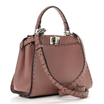 Fendi Cuoio Romano Selleria Bi-Color Mini Peekaboo Iconic Satchel English Rose Camelia 3 of 9
