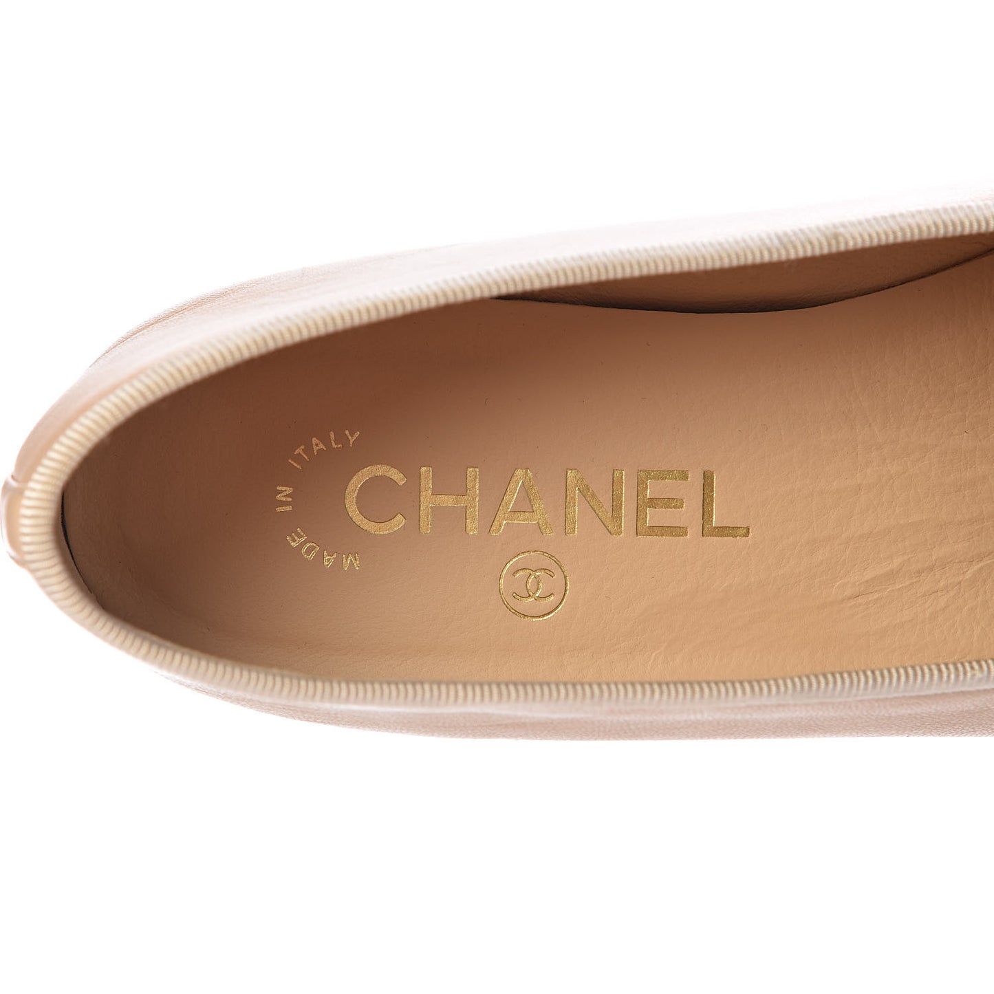 Lambskin Cap Toe CC Ballerina Flats 38 Beige Black