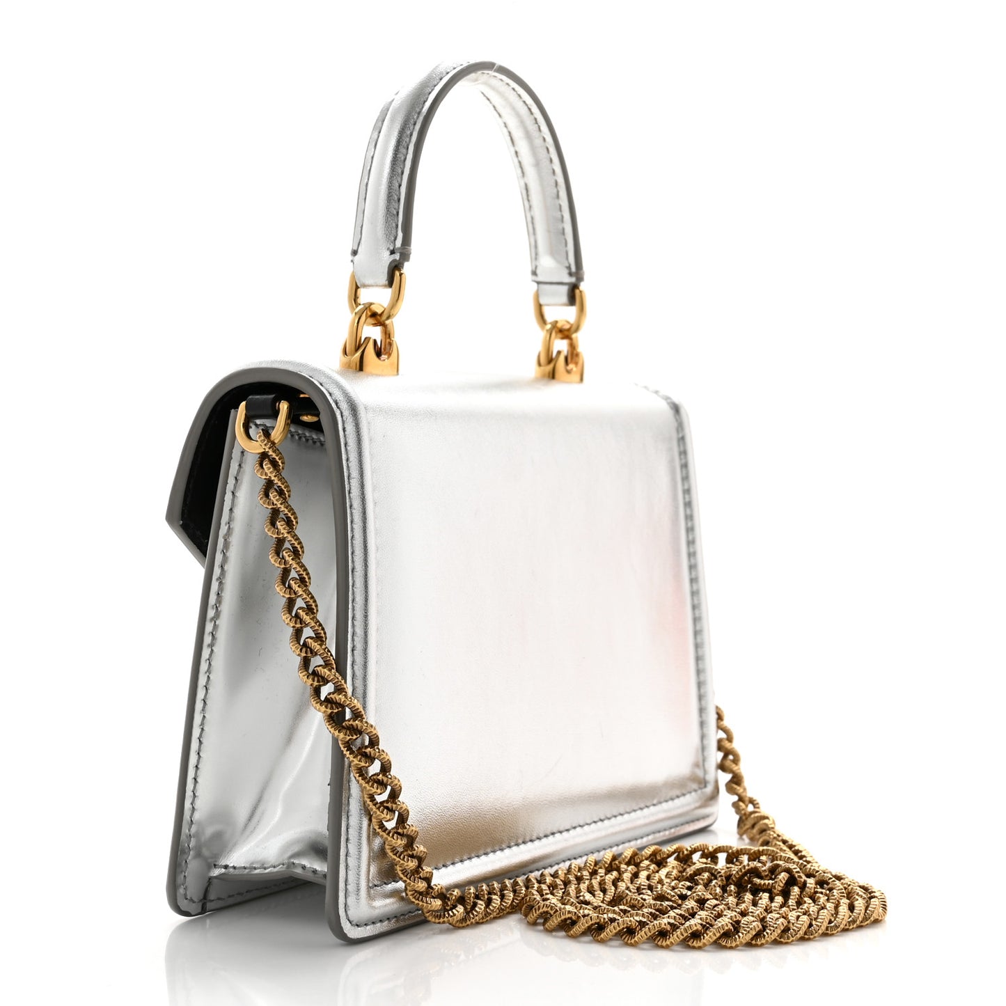 Metallic Nappa Small Devotion Top Handle Bag Silver