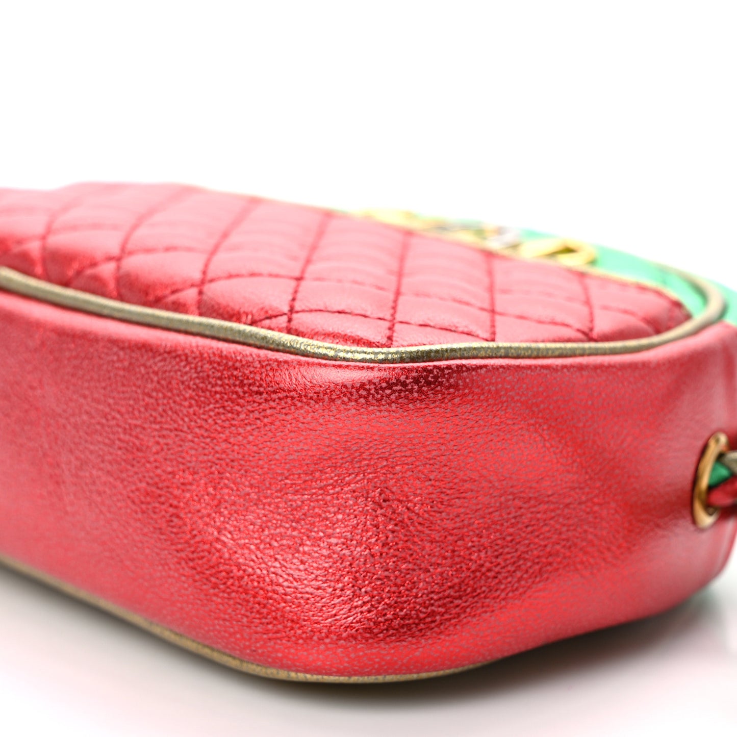Laminated Nappa Trapuntata Mini Zumi Dome Shoulder Bag Rosso Jasmine Green Rame