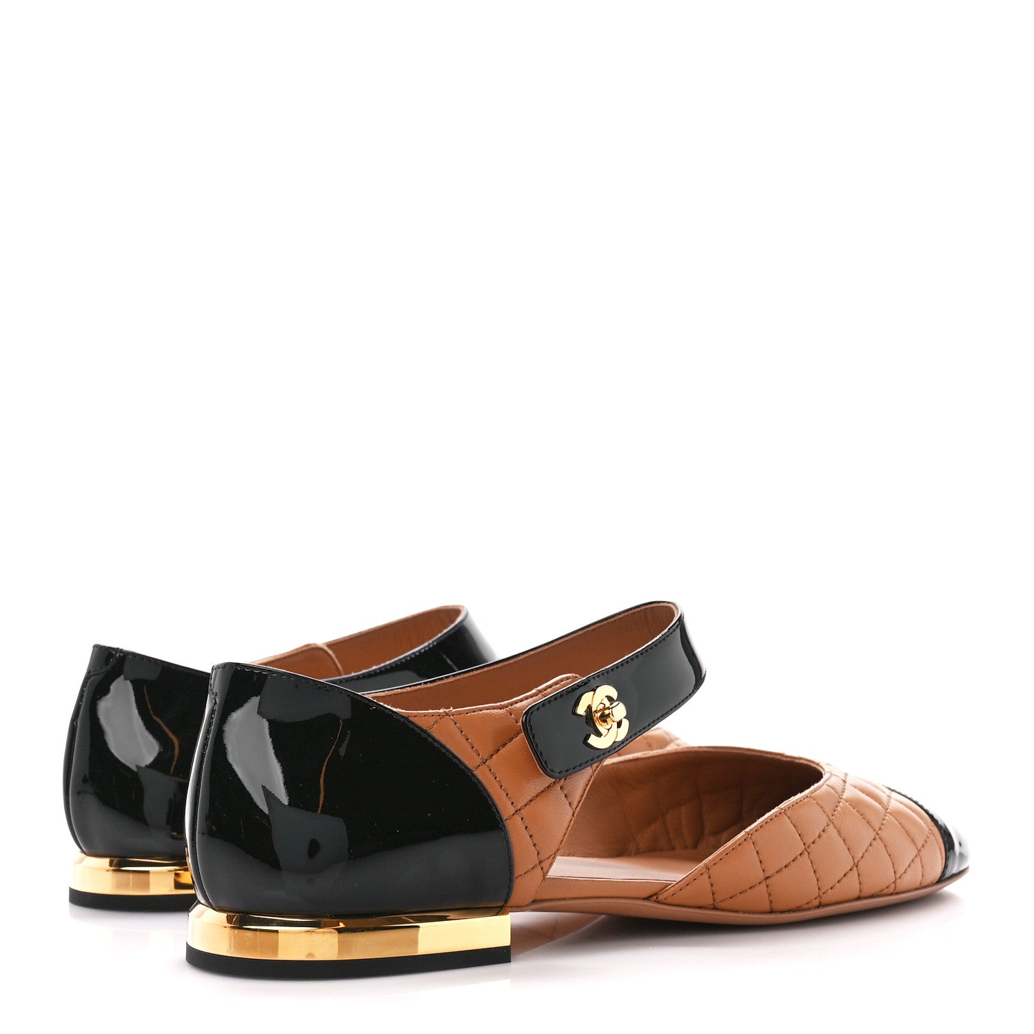 Chanel Patent Lambskin Quilted Cap Toe Ballerina Flats 41 Light Brown Black 4 of 9