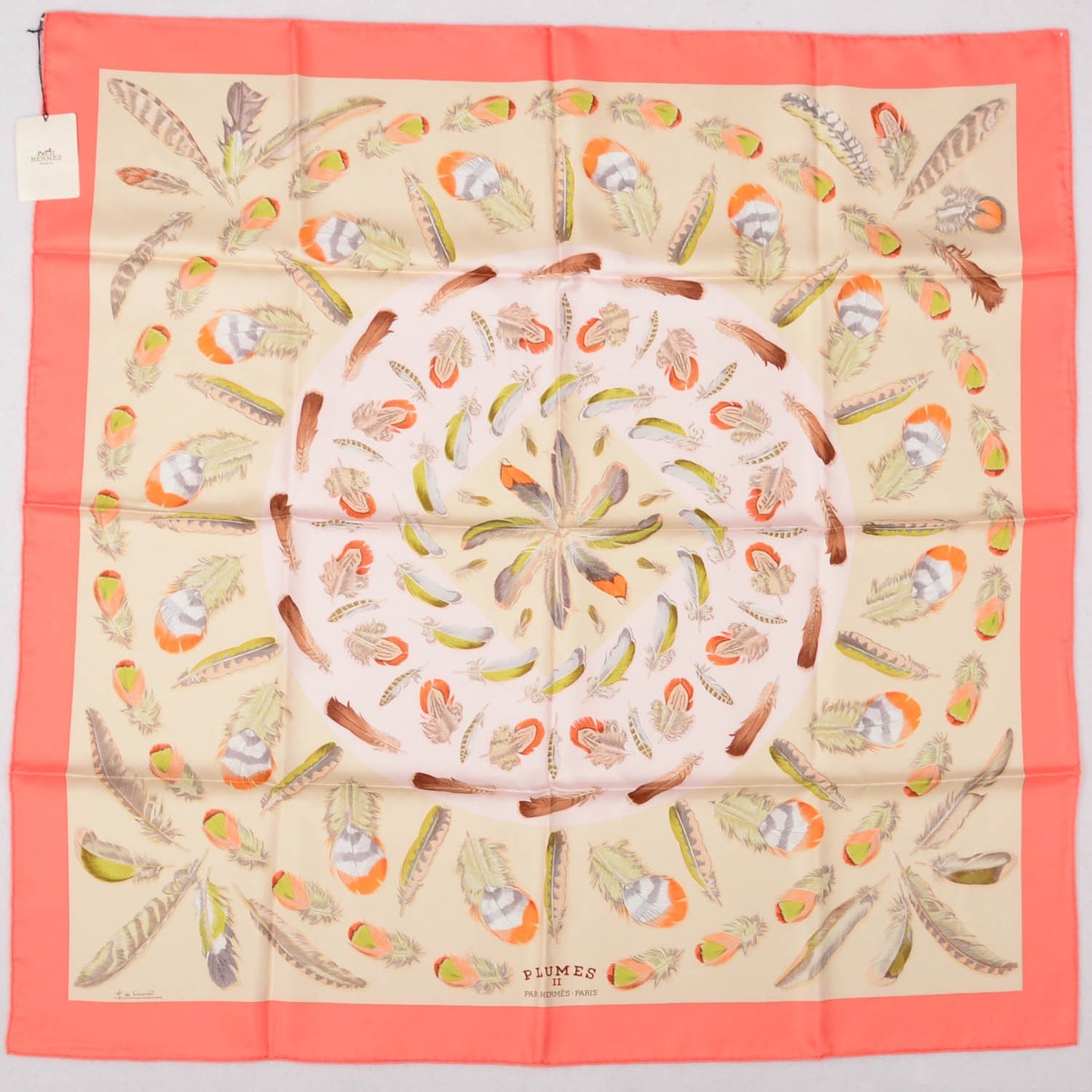 Silk Plumes II Scarf 90 Corail Beige Rose Pale