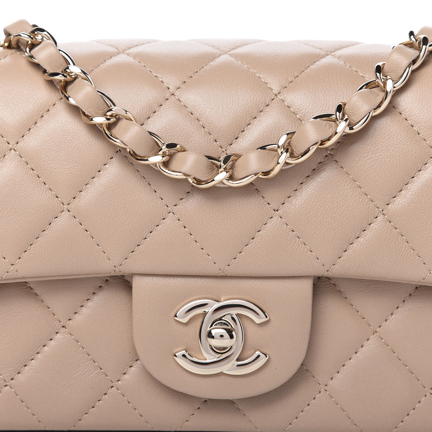 Lambskin Quilted Mini Rectangular Flap Dark Beige