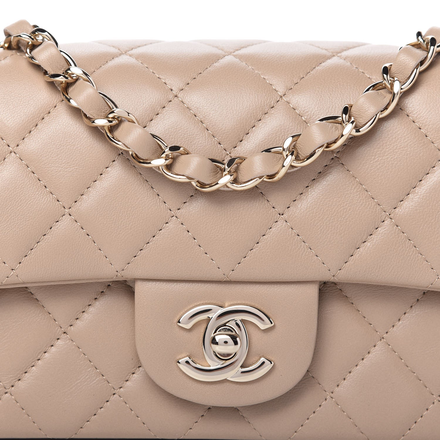 Chanel Lambskin Quilted Mini Rectangular Flap Dark Beige 10 of 11