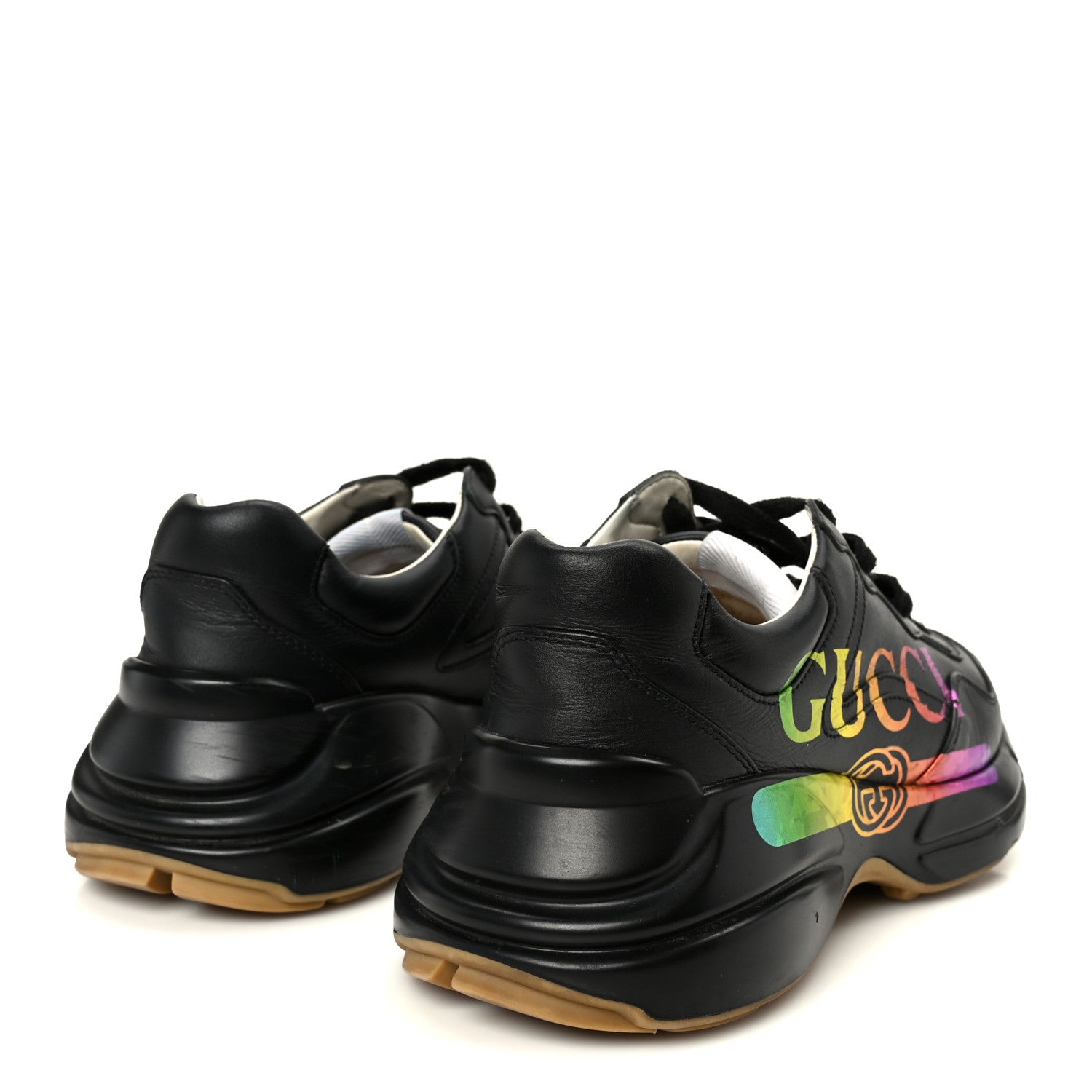Gucci Calfskin Iridescent Logo Womens Rhyton Sneakers 38 Black 5 of 8