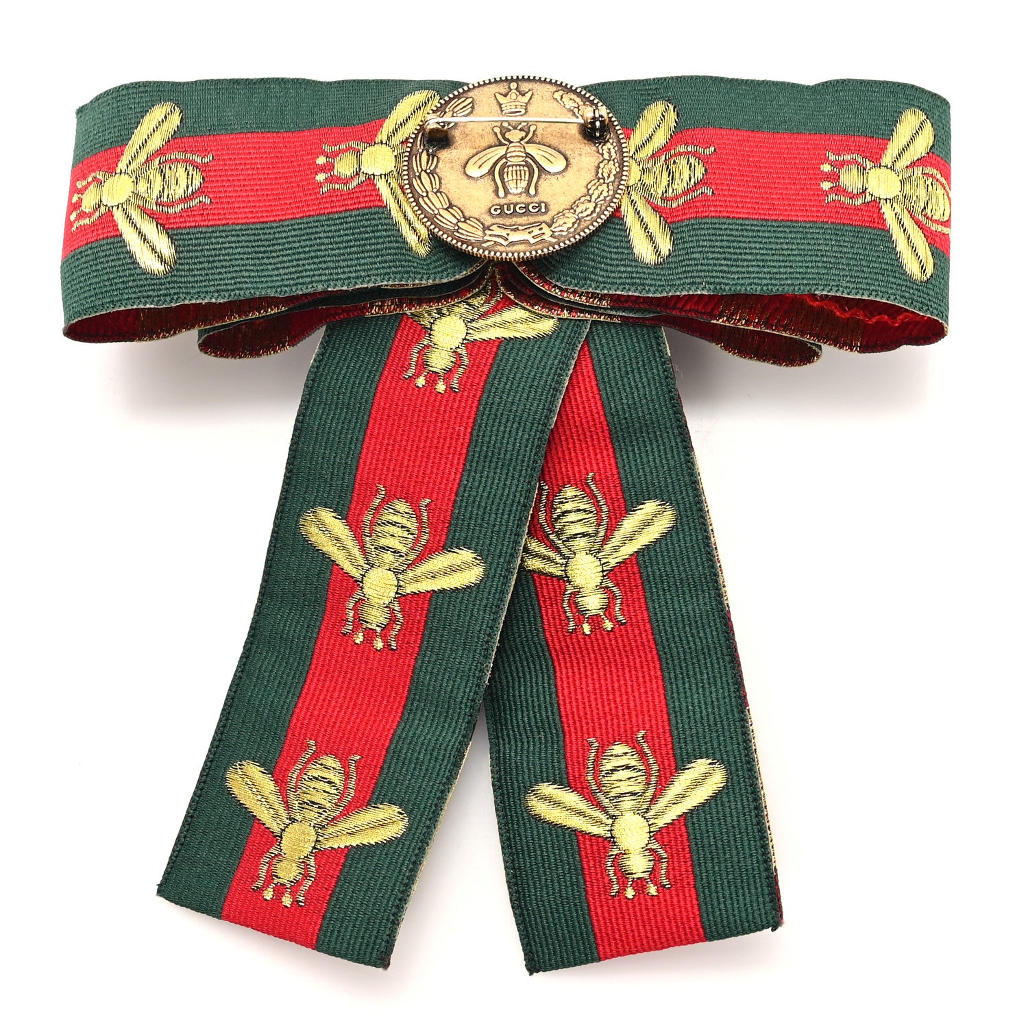 Gucci Ribbon Web Bow Bee Pearl Brooch Red Green 3 of 4