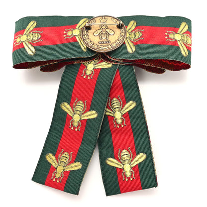 Gucci Ribbon Web Bow Bee Pearl Brooch Red Green 3 of 4