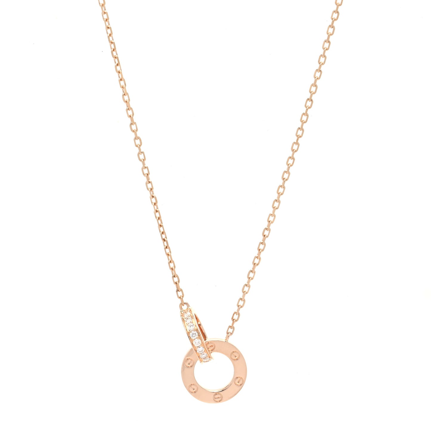 18K Pink Gold Diamond Interlocking LOVE Paved Necklace