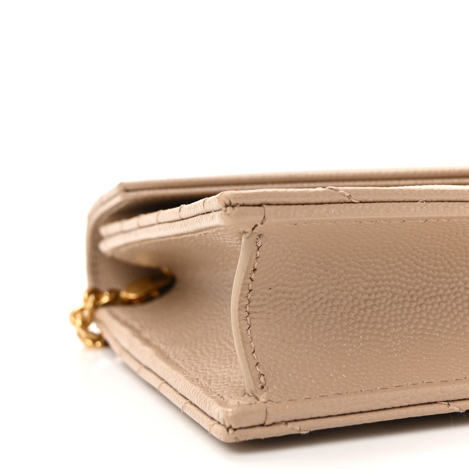 Saint Laurent Grain De Poudre Matelasse Chevron Monogram Envelope Chain Wallet Dark Beige 8 of 9