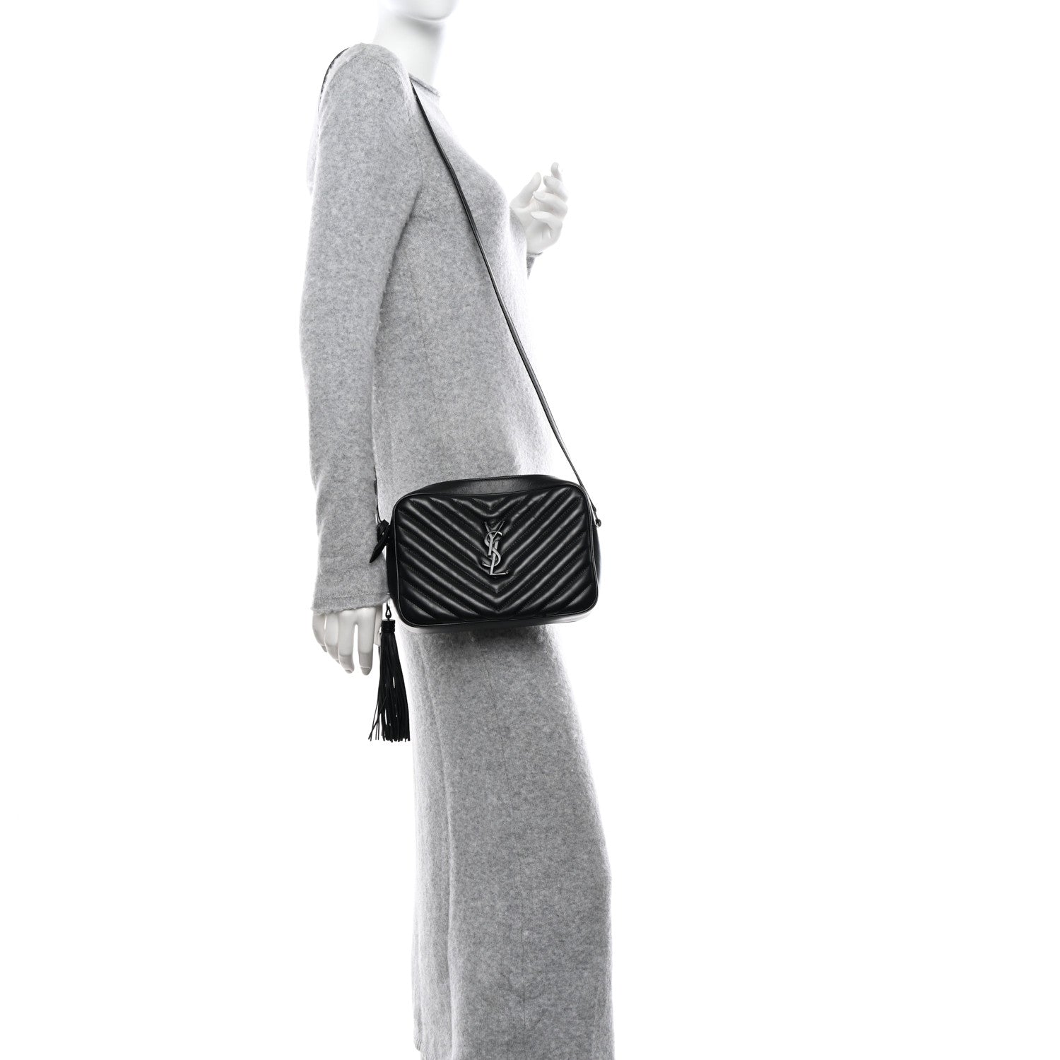 Saint Laurent Calfskin Matelasse Monogram Monochrome Lou Camera Bag Black 2 of 11