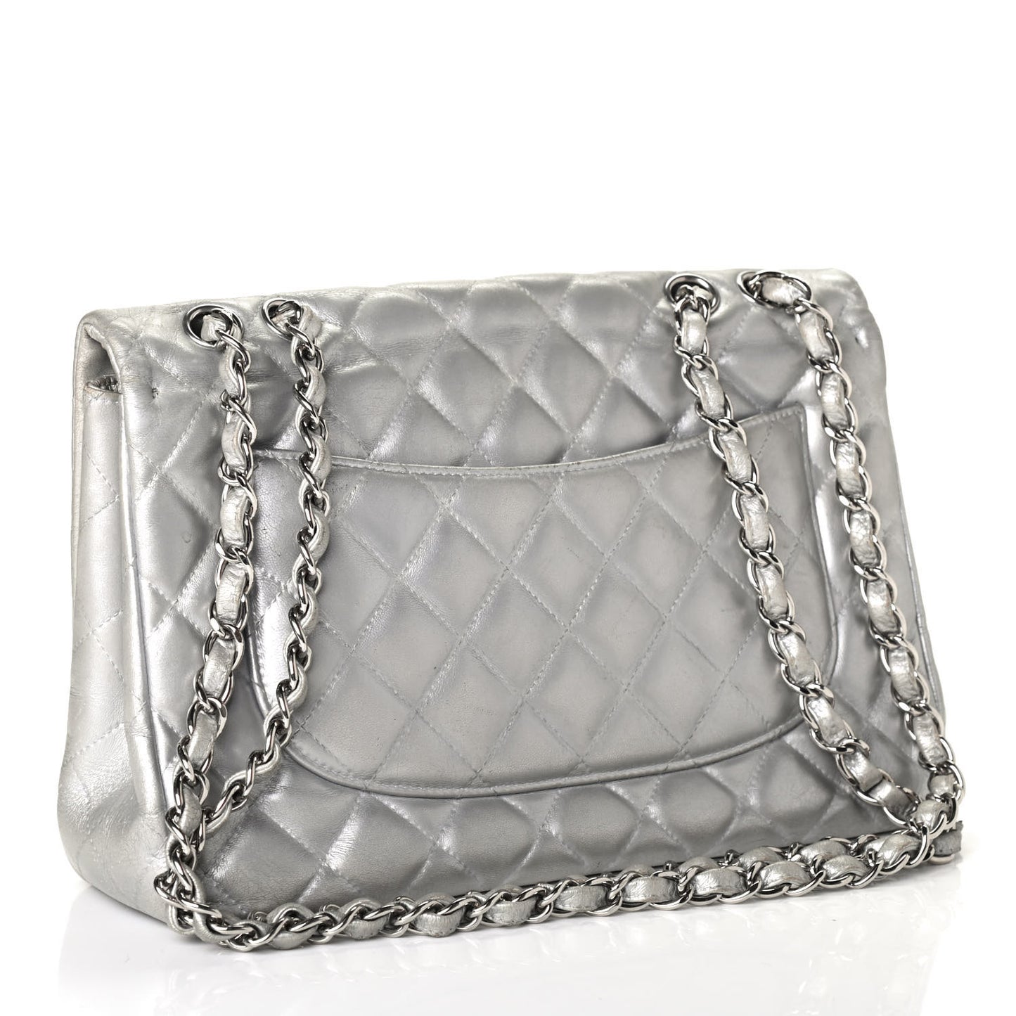 Metallic Lambskin Quilted Jumbo Single Flap Silver
