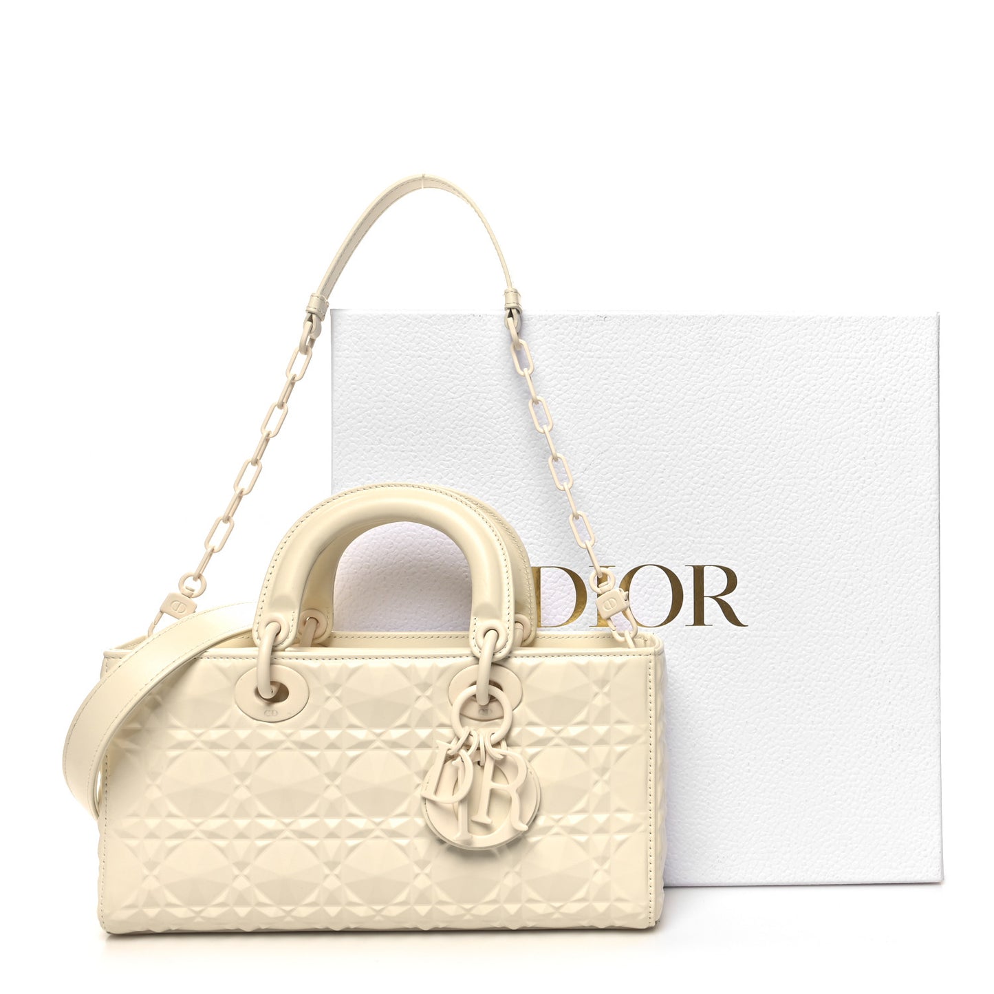 Calfskin Cannage Diamond Medium Lady D-Joy Latte