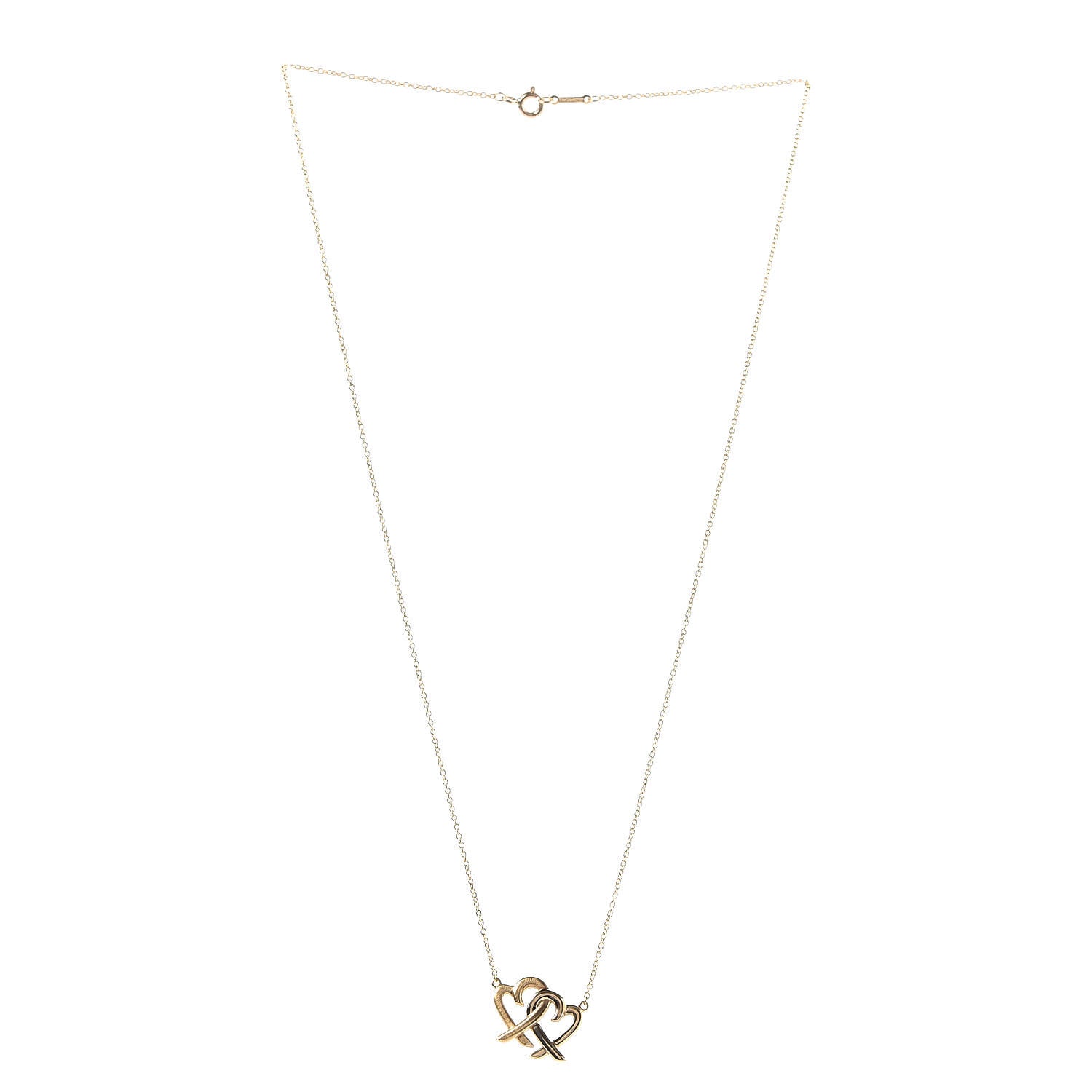 Tiffany 18K Yellow Gold Paloma Picasso Loving Heart Interlocking Pendant Necklace 3 of 6