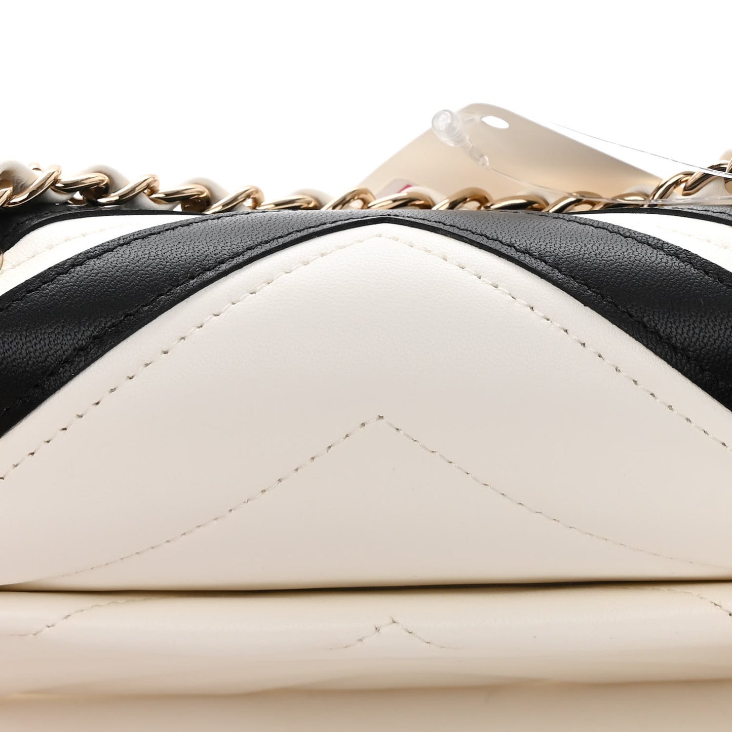 Lambskin Chevron Stitched Flap White Black