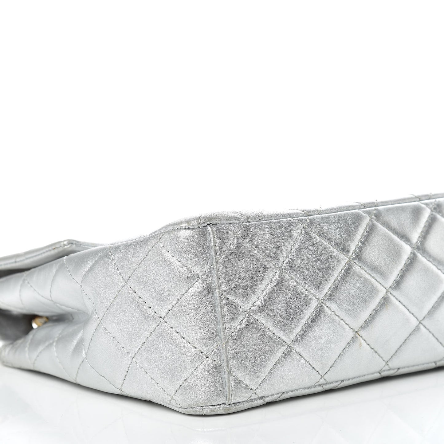Metallic Lambskin Quilted Maxi Single Flap Silver