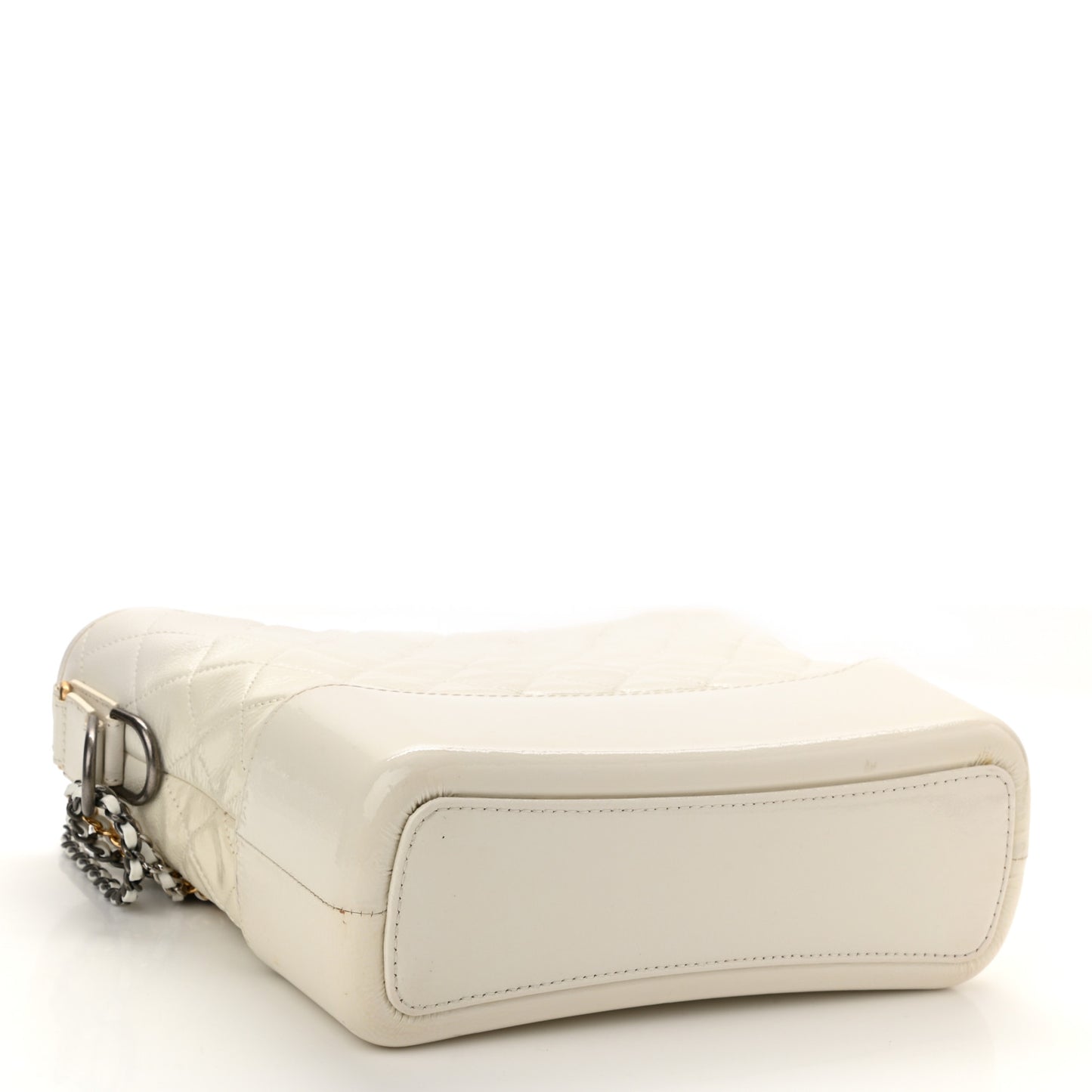 Patent Goatskin Quilted Medium Gabrielle Hobo White