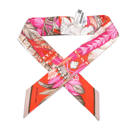 Hermes Silk La Danse Pacifique Twilly Orange Fuchsia Kaki 1 of 4