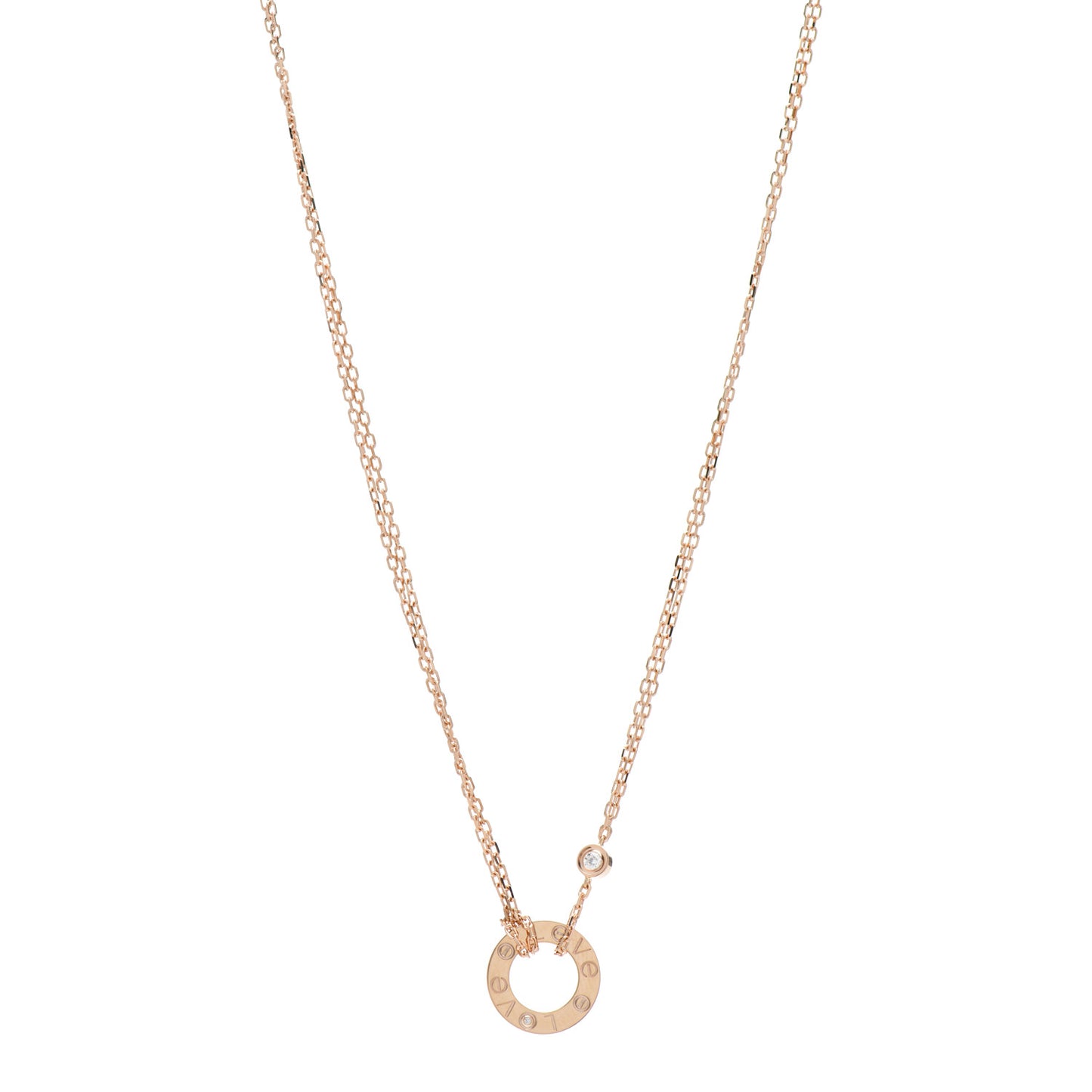 18K Pink Gold 2 Diamond LOVE Necklace