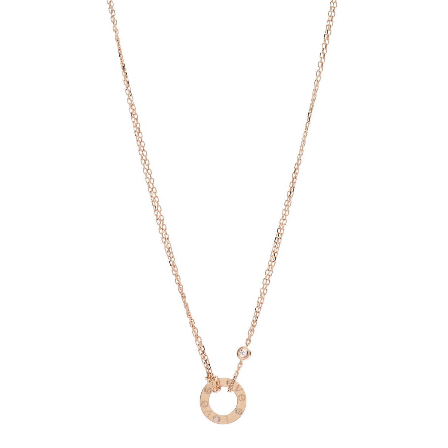 Cartier 18K Pink Gold 2 Diamond LOVE Necklace 1 of 5