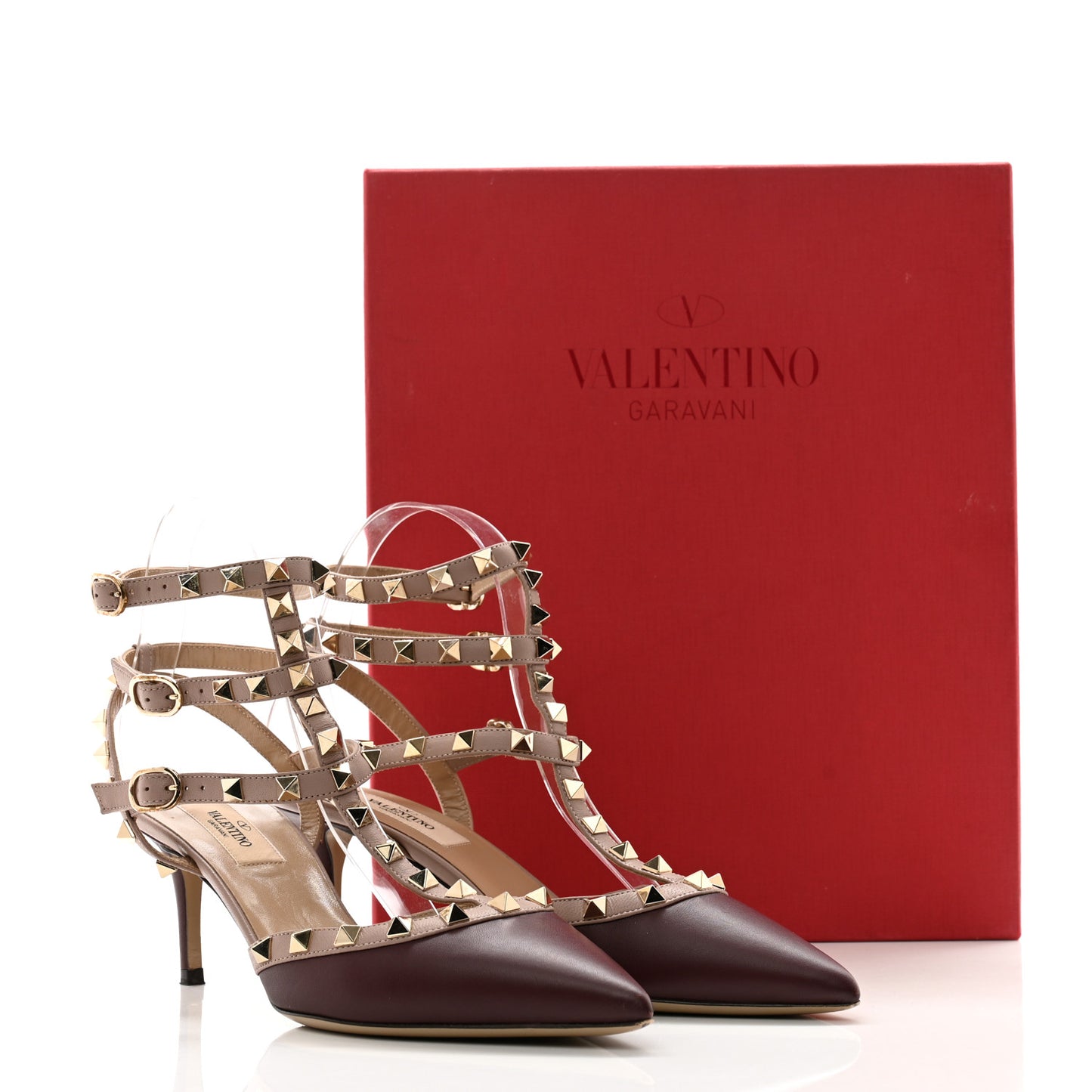 Nappa Rockstud Ankle Strap 65mm Pumps 38 Rubino Poudre