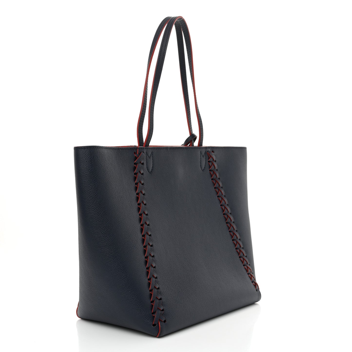 Calfskin Braided Lockme Cabas Marine Rouge