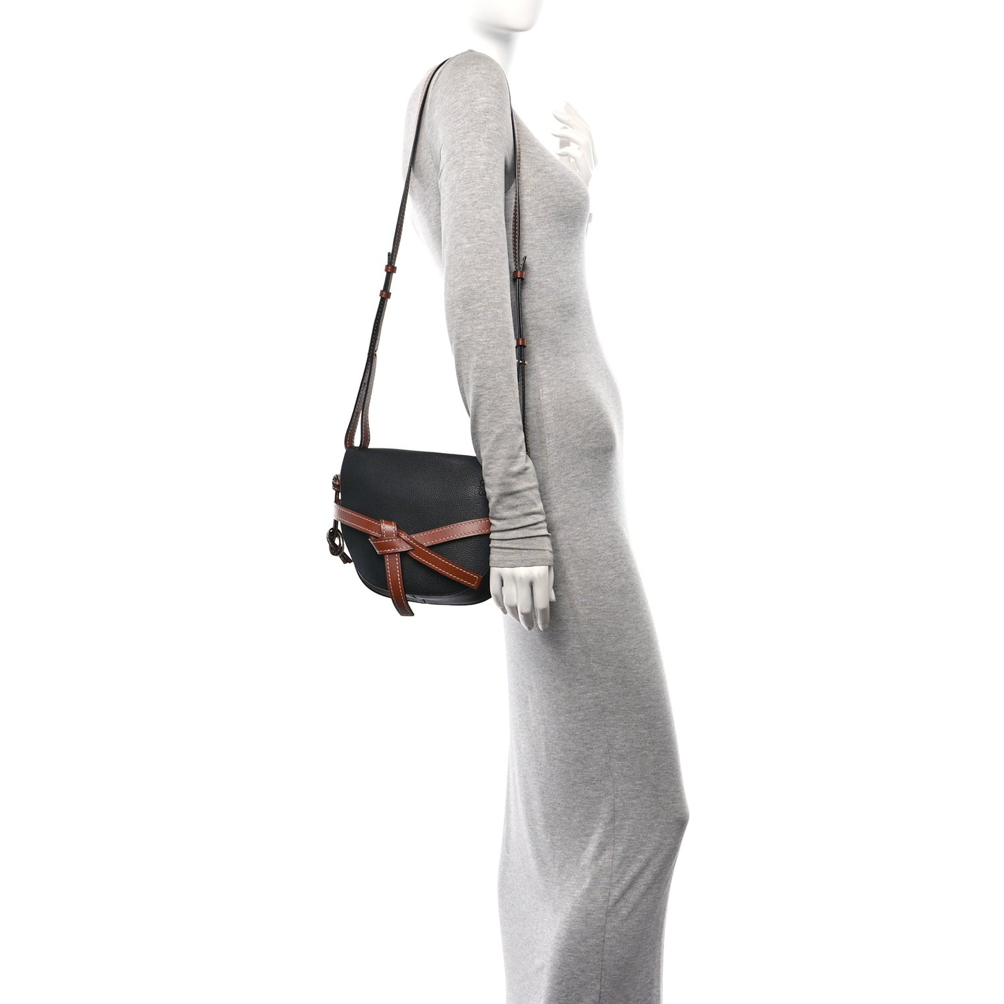 Grained Calfskin Small Gate Crossbody Bag Pecan Black