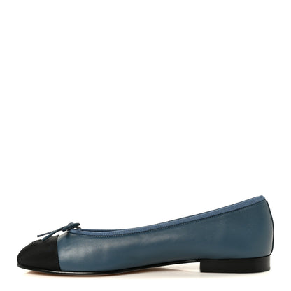 Chanel Lambskin Grosgrain Cap Toe CC Ballerina Flats 37.5 Dark Blue Black 1 of 10