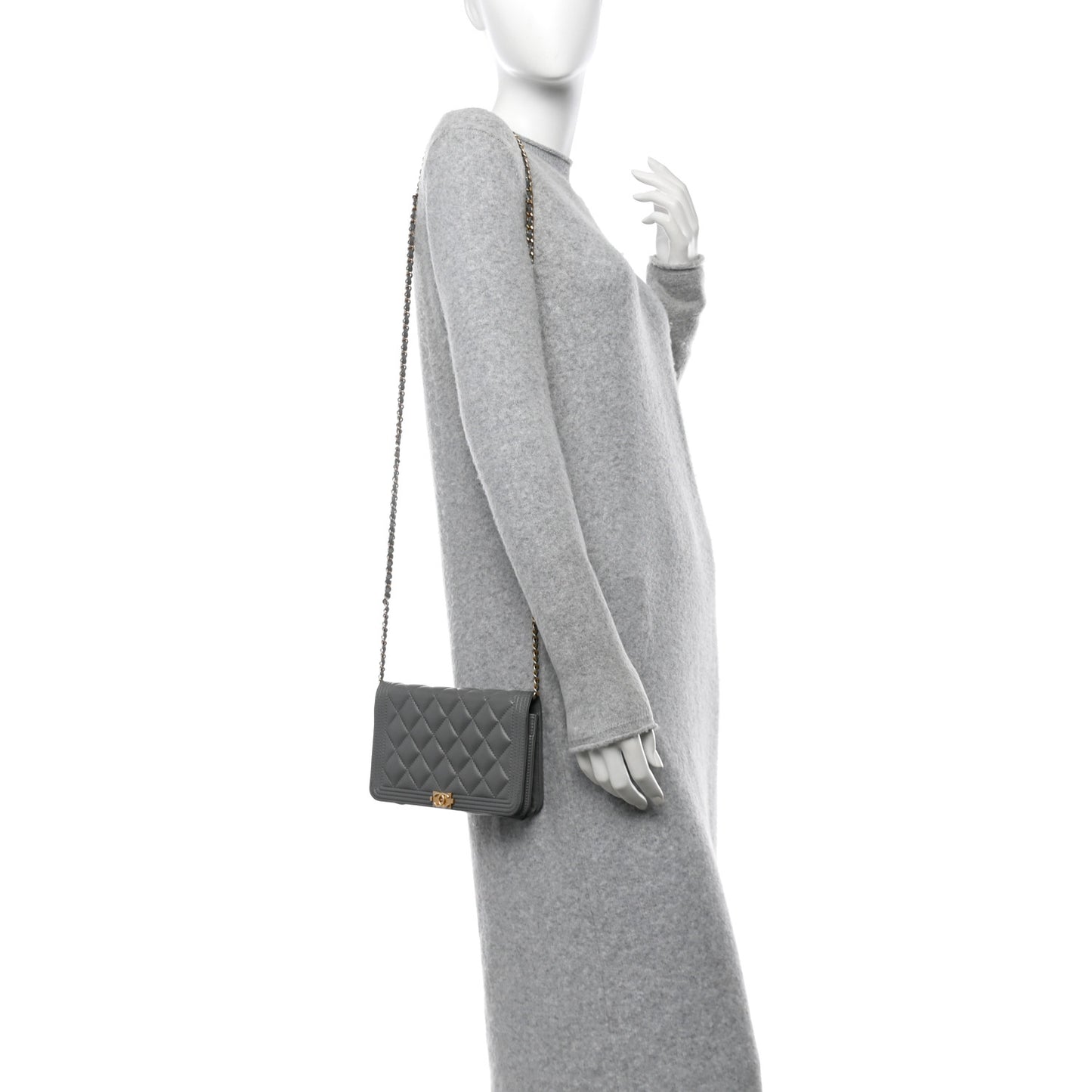 Lambskin Quilted Boy Wallet On Chain WOC Grey