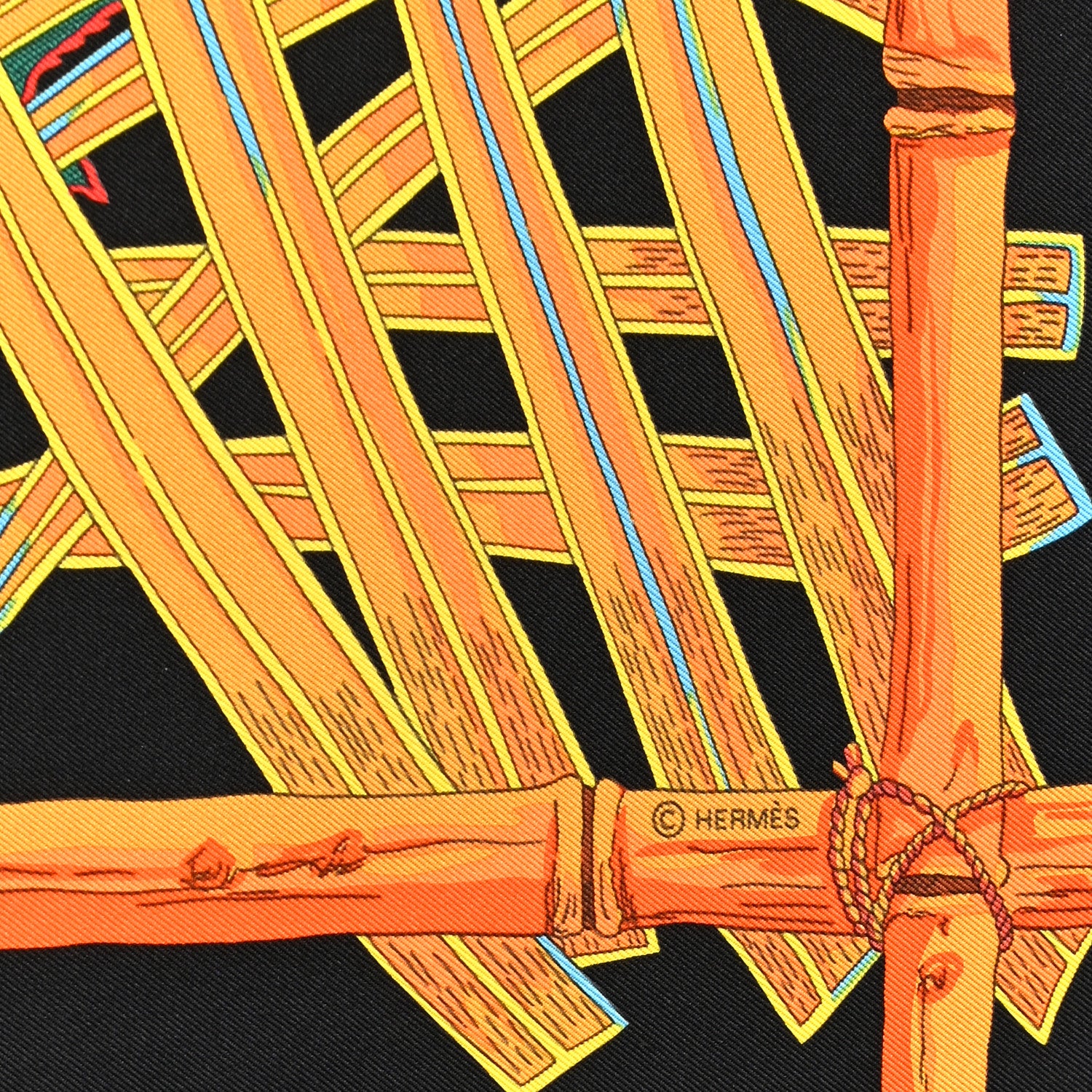Hermes Silk Mythes et Metamorphoses Scarf 90 Black Orange Bleu 3 of 4