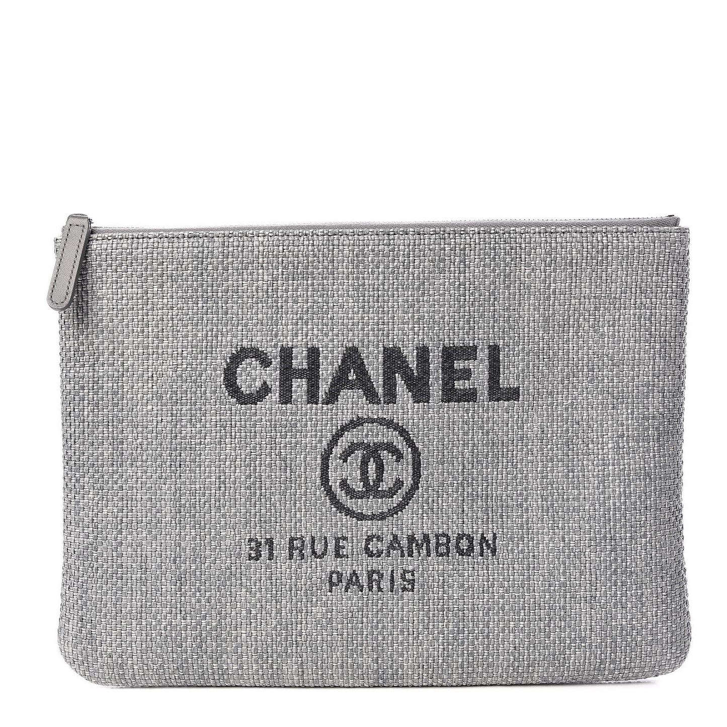 Woven Straw Raffia Medium Deauville Pouch Grey