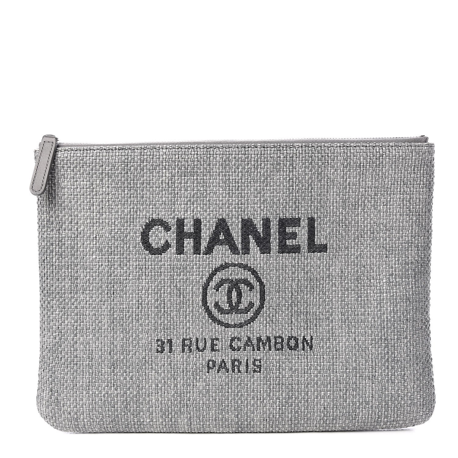 Chanel Woven Straw Raffia Medium Deauville Pouch Grey 1 of 9