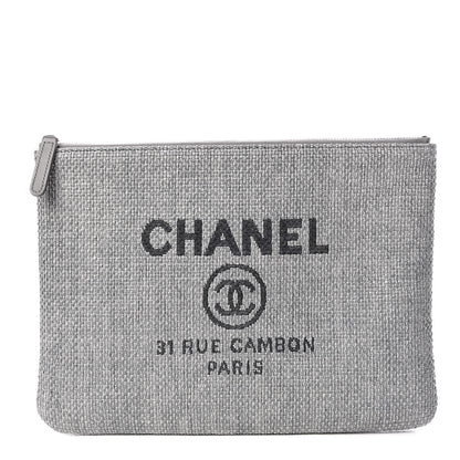 Chanel Woven Straw Raffia Medium Deauville Pouch Grey 1 of 9