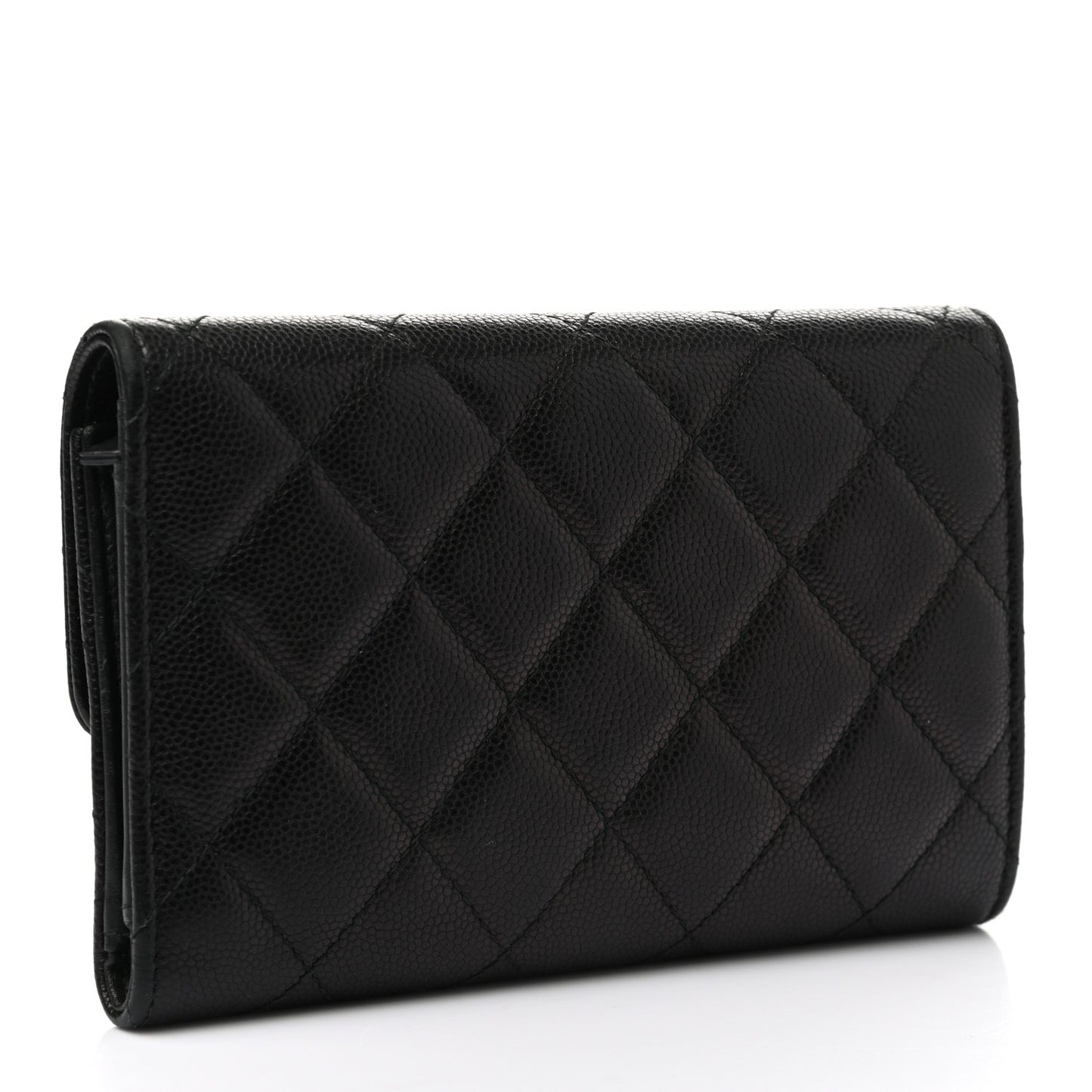 Caviar Quilted Small Golden Class Flap Wallet Black