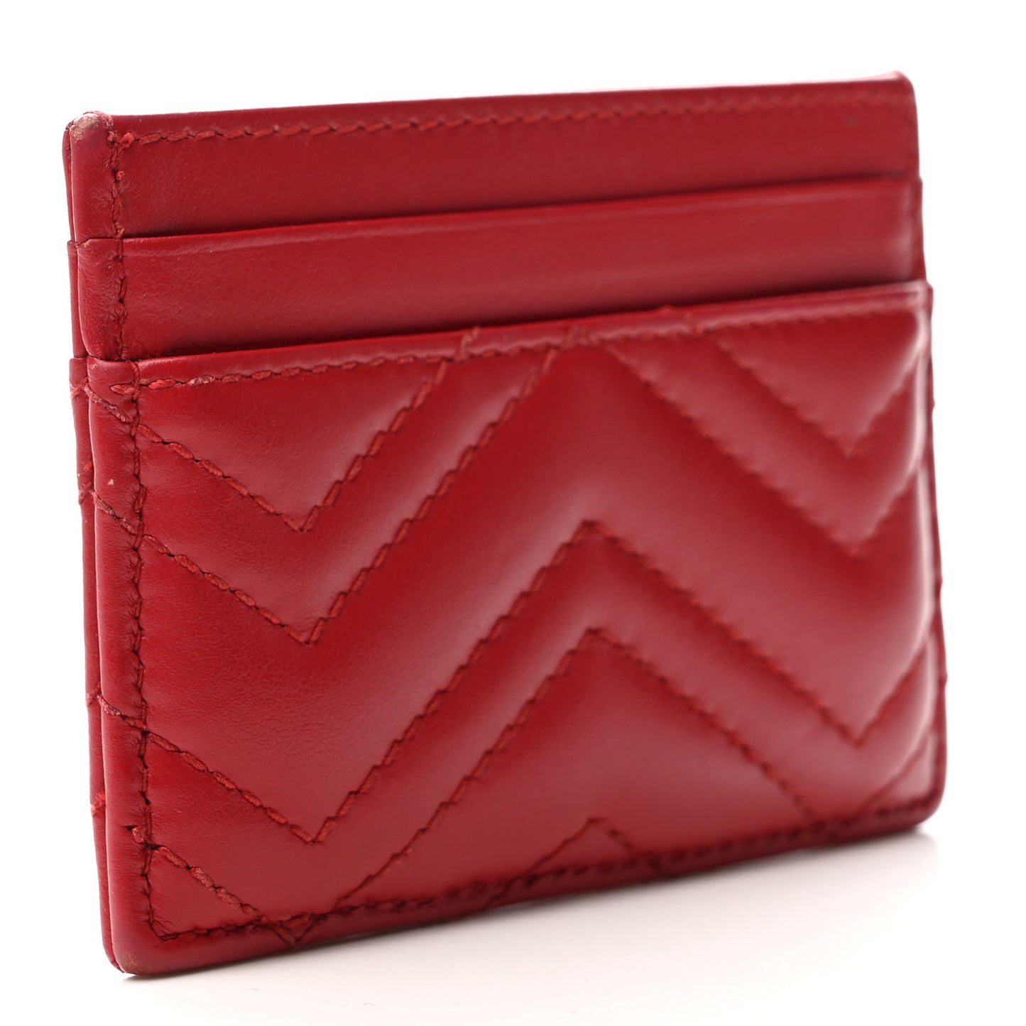 Calfskin Matelasse GG Marmont Card Holder Hibiscus Red