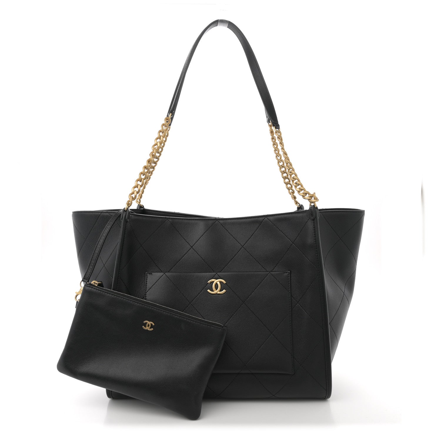 Chanel Caviar Stitched Pocket CC Large Tote Black 1747055