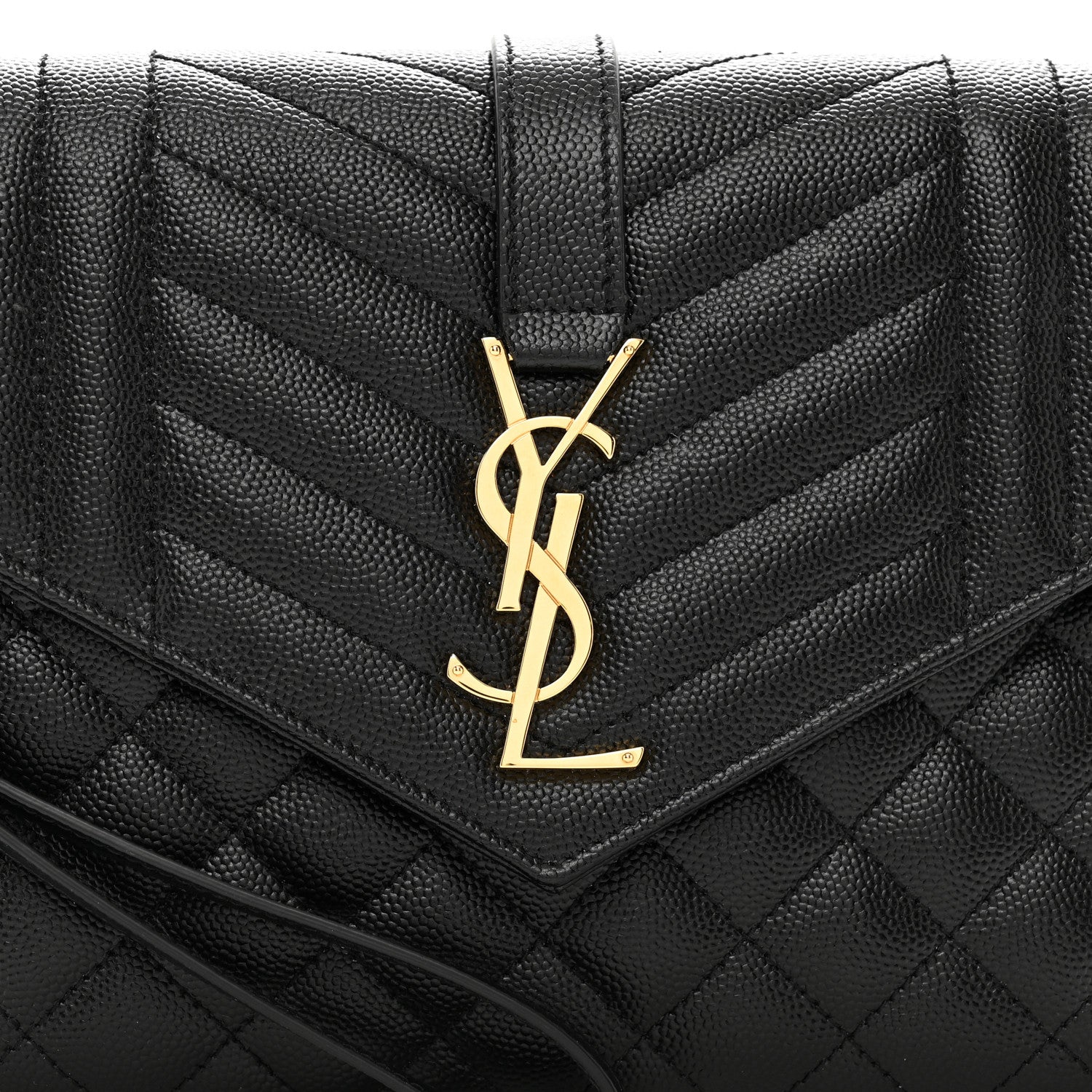 Saint Laurent Grain De Poudre Textured Mixed Matelasse Triquilt Monogram Clutch Black 4 of 9