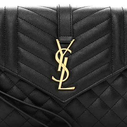 Saint Laurent Grain De Poudre Textured Mixed Matelasse Triquilt Monogram Clutch Black 4 of 9
