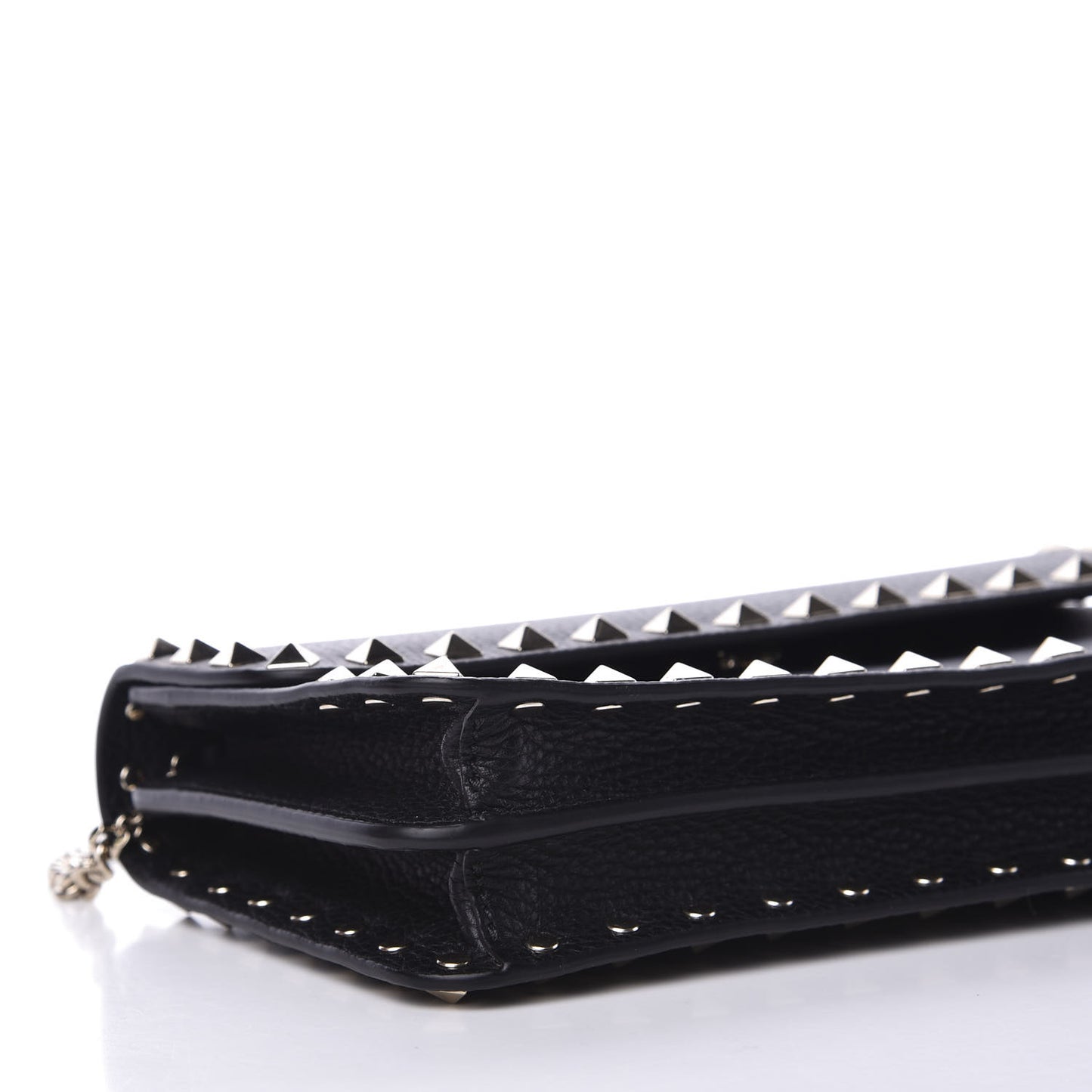 Pebbled Calfskin Rockstud Flap Wallet On Chain Black