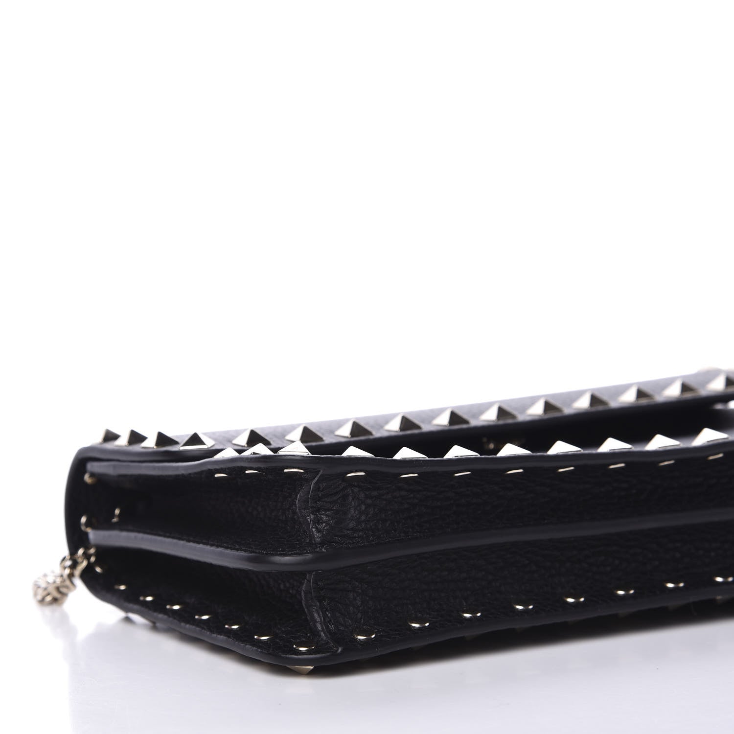 Valentino Garavani Pebbled Calfskin Rockstud Flap Wallet On Chain Black 5 of 11