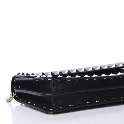 Valentino Garavani Pebbled Calfskin Rockstud Flap Wallet On Chain Black 5 of 11